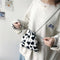 Women Plush Crossbody Bag Cow Milk Print Shoulder Drawstring Mini Handbags
