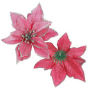10pcs Glitter Flower Christmas Ornament Xmas Tree Pendant Decor (Rose Red)