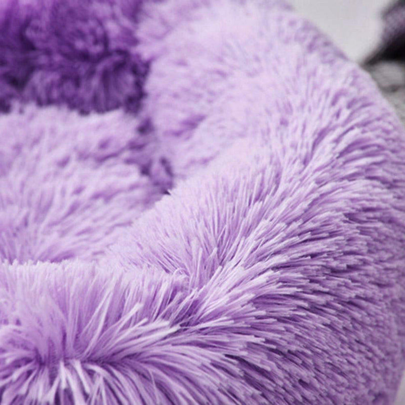 Round Soft Dog Bed Plush Kennel Nest Velvet Folding Pet Mat (Purple XS)