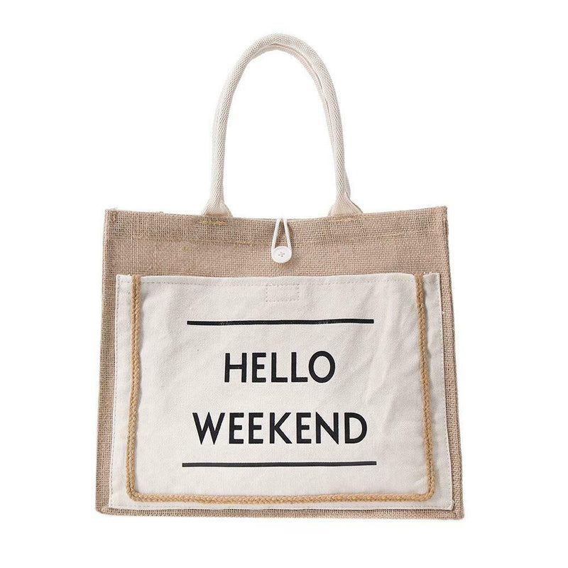 Women Linen Tote Casual Shoulder Bags Fashion Lady Print Handbags (White L) A