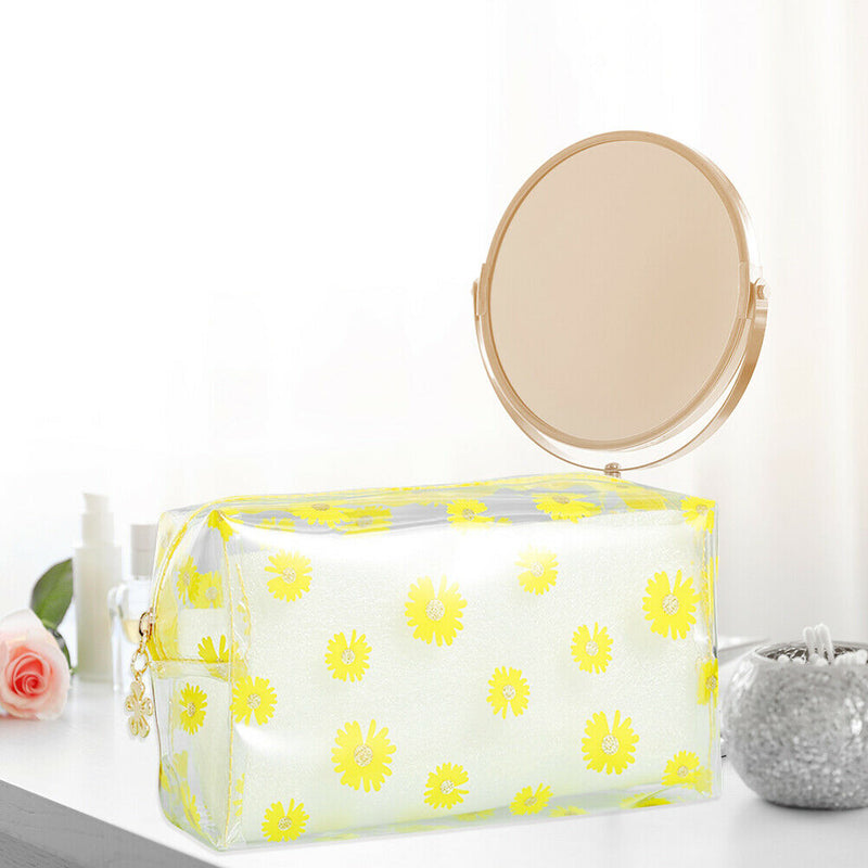Women Transparent Cosmetic Bag Daisy Travel Makeup Organizer Pouch (Yellow) A