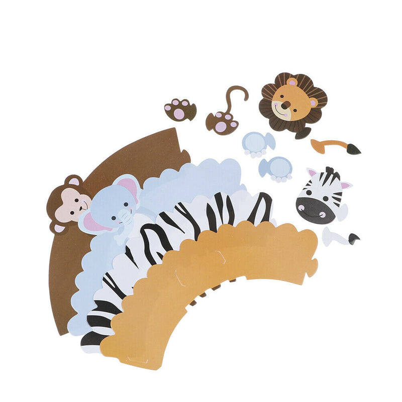 12pcs lion monkey zebra elephant wild animals cupcake wrappers party supplies Gw