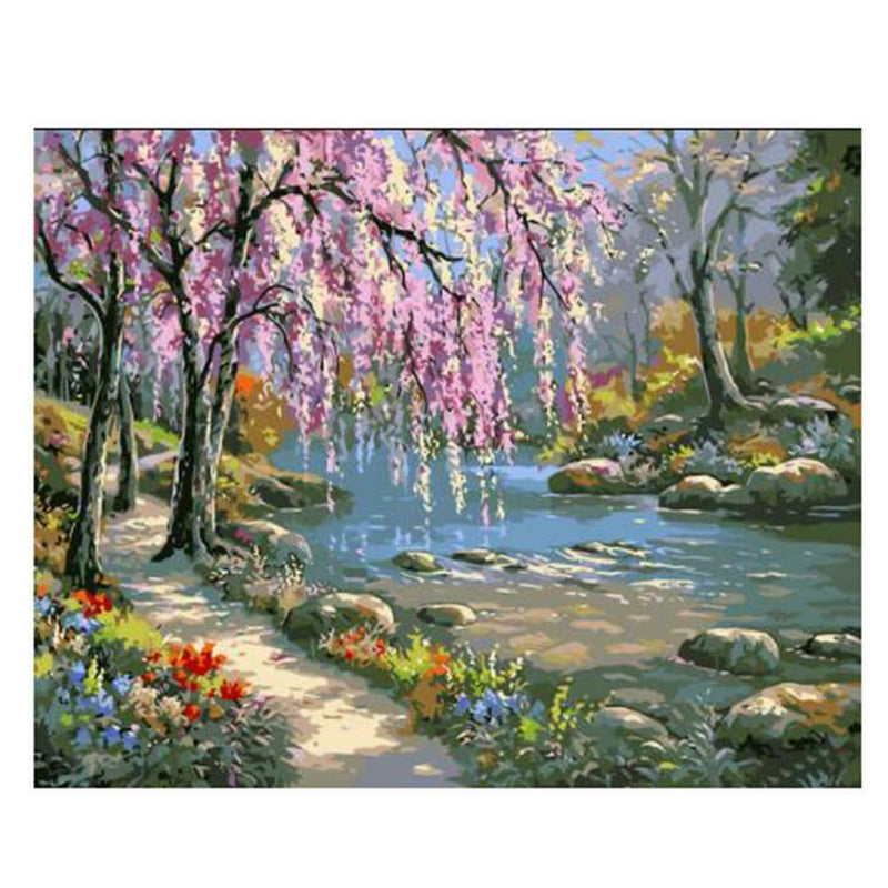 DIY Painting by Numbers Romantic Creek Oil Painting on Canvas Home Decor