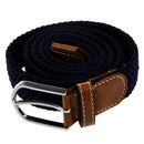 Unisex Men Women Stretch Braided Elastic Leather Buckle Belt Waistband Dark