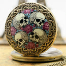 Purple flower four sly heads retro pocket watch T4S5