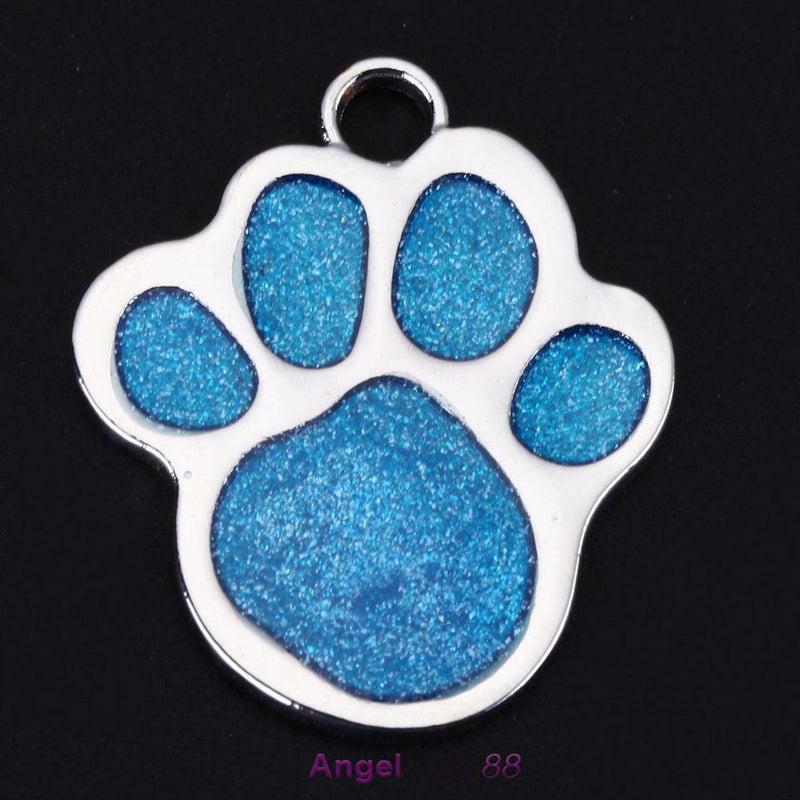 Stainless Steel Glitter Custom Pet Dog Tag Engraved Feet Card(Blue)