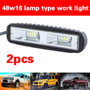 2Pcs 48W 16 LED 6000K Work Light Bar Flood Suv Boat Driving Lamp Offroad