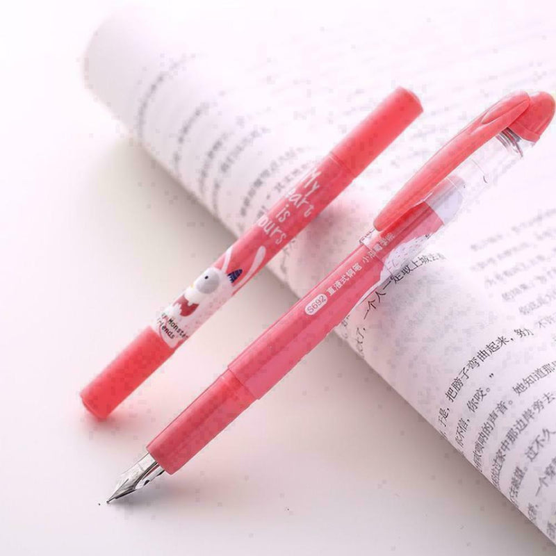 1 Set Creative Cartoon Plastic W/Erasable Fountain Bag Pen For Student Ink M1B4