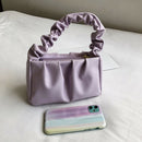Women Candy Color Shoulder Bags Pleated Ruffle PU Totes Handbag (Purple)