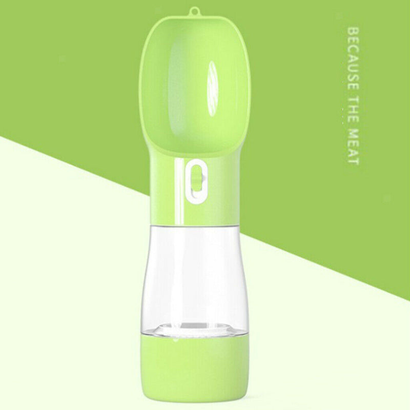 Portable Pet Dog Cat Outdoor Travel Water Bowl Bottle Drinking Food Feeder Green