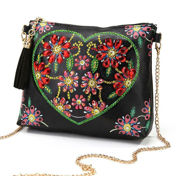 DIY Heart Flower Special Shaped Diamond Painting Leather Chain Shoulder Bag