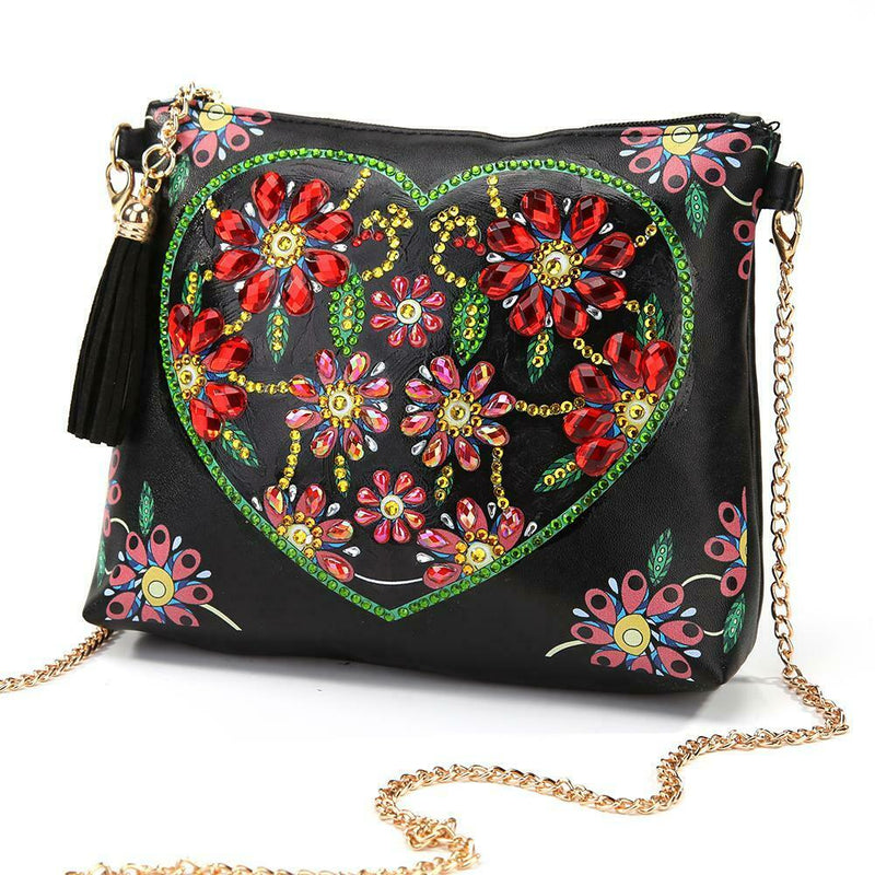 DIY Heart Flower Special Shaped Diamond Painting Leather Chain Shoulder Bag