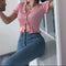 Womens Sexy Solid Color Lace V-Neck Ruffles Ribbed Crop Top Short Sleeve T-shirt
