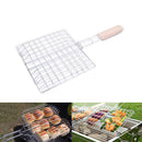 Barbecue Grilling Basket Grill BBQ Net Wooden Handle Steak Meat Fish Vegetabl BX