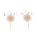 2pcs Wedding Bridal Lace Flower Crystal Beads Pearls Hairpins Hair Clips