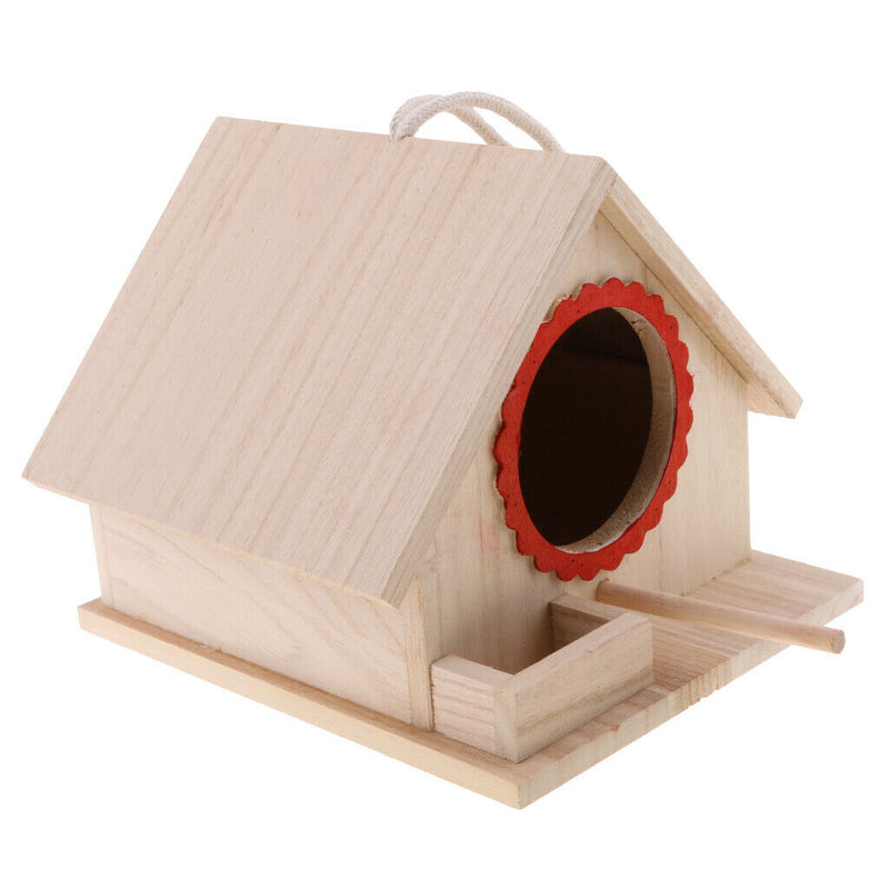 1pcs Natural Wooden Bird Feeding House, Bird Nesting Box + 1pc Hand Woven Bird