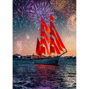 Red Sailboat 5D DIY Full Round Drill Diamond Painting Mosaic Handmade Craft