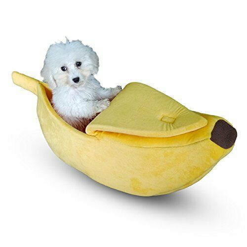 Cute Pet Dog Cat Bed Banana Shape Fluffy Warm Soft Plush Home Bed (S) Y5I9