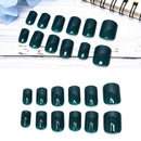 24pcs Solid green French False Nails Art Acrylic Full Cover Tips Manicure Gl%!