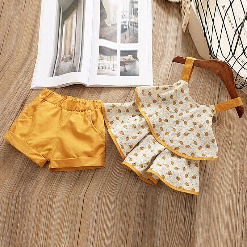 Cute Girls Clothing Sets Summer Clothes Fruit Pattern Sling Tunic Skirt Sho O9J2