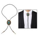 Men Bolo Tie Necklace Turquoise Stone Western Cowboy PU Leather Rope Necktie