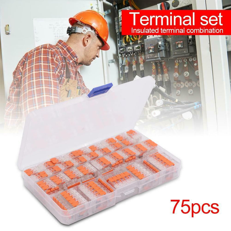 75pcs Compact Wiring Connector 2/3/5 Pin Insulated Cold Pressing Terminals Kit