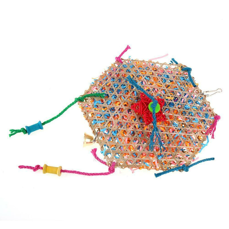 Colorful Bamboo Weave Wooden Swing Parrot Bell Toys Climbing Biting Bird Cage