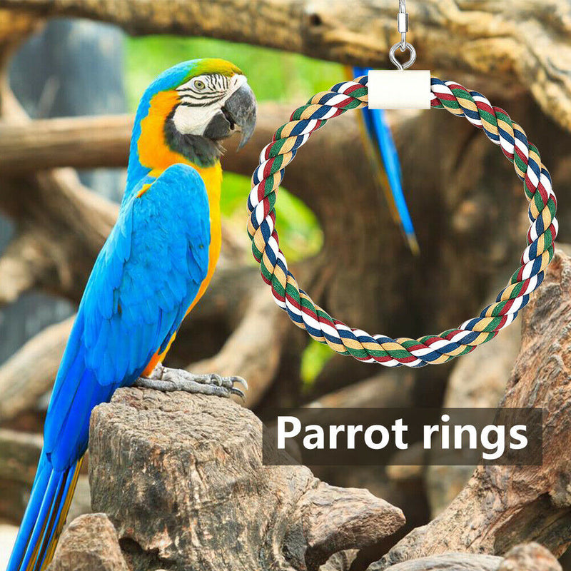 Pet Stand Training Birds Swing Toys Cage Hanging Braided Chew Rope (S) A