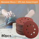 80PC Abrasive Discs 125mm Assortment: 10 X 40/80/120/240/320/400/600/800 Grit AU