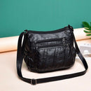 Fashion Women Crossbody Bag Black Soft Washed Leather Shoulder Bag Patchwor N3A9