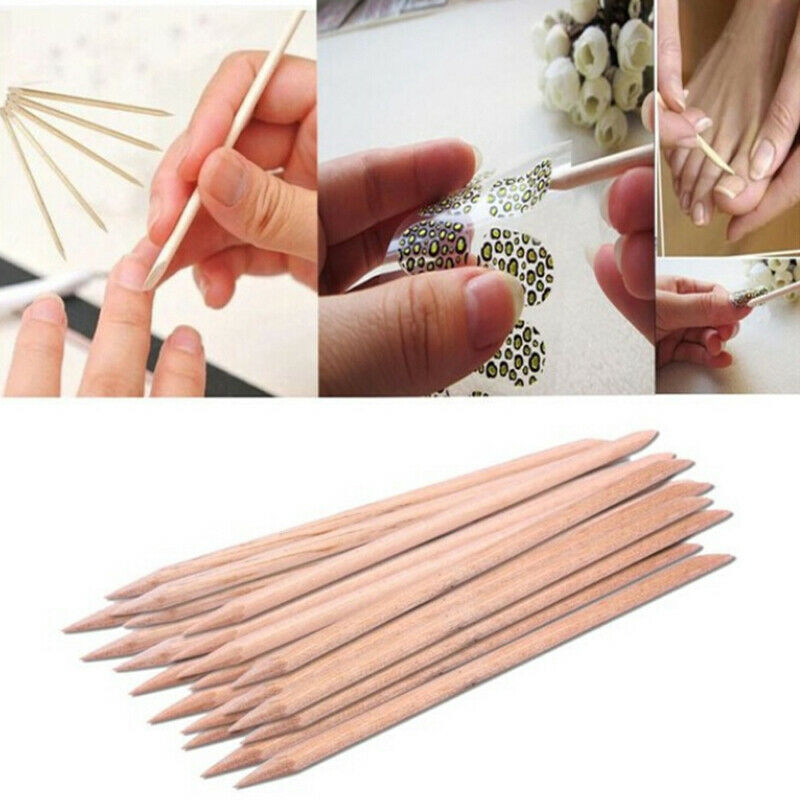 50Pcs Orange Wood Sticks for Nail Art Cuticle Pusher Remover Manicure To Ew