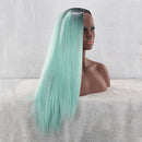 Black Mint Green Gradient Wig 65cm Long Bangs Long Straight Hair Adjustable