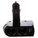 Black 2 Dual Socket Car Cigarette Charger / USB Port