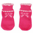Pet Puppy Dog Bowknot Cotton Socks Anti-Slip Paw Protectors 4pcs/set M Pink Q3Q2
