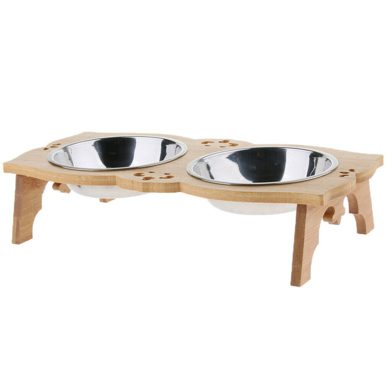 Raised Pet Feeder Solid Bamboo Stand Perfect for Cat Dog S02
