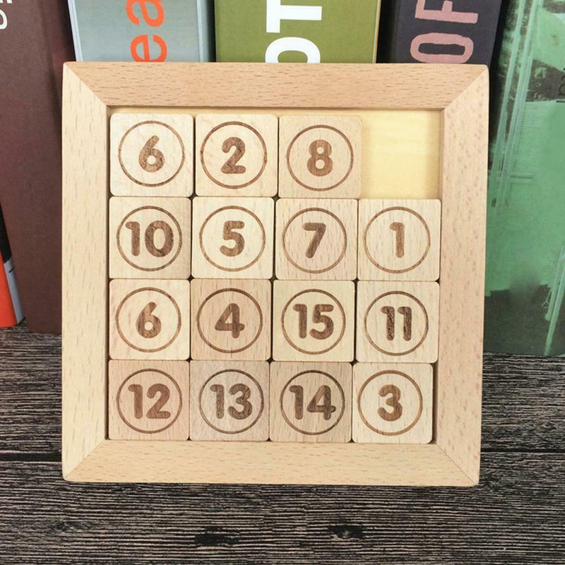 15 Sliding Tiles Math IQ Game Toys Wooden Brain Game for Adults Children