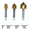 3pcs Single Flute 90 Degree Edge Chamfer Countersink Drill Bit 3/8 1/2 3/4