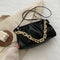Women Pleated Shoulder Bag Chain Totes PU Cloud Messenger Handbag (Black)