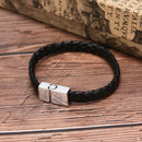 Fashion PU Leather Weave Stainless Steel Magnetic Clasp Men Bracelet Jewel&+