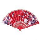 Chinese Style Flower Pattern Plastic Frame Folding Hand Fan Red F5E5