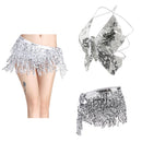 Fashion  Sequin Belly Dance Costume Bra Top Hip Scarf Skirt Dancewear