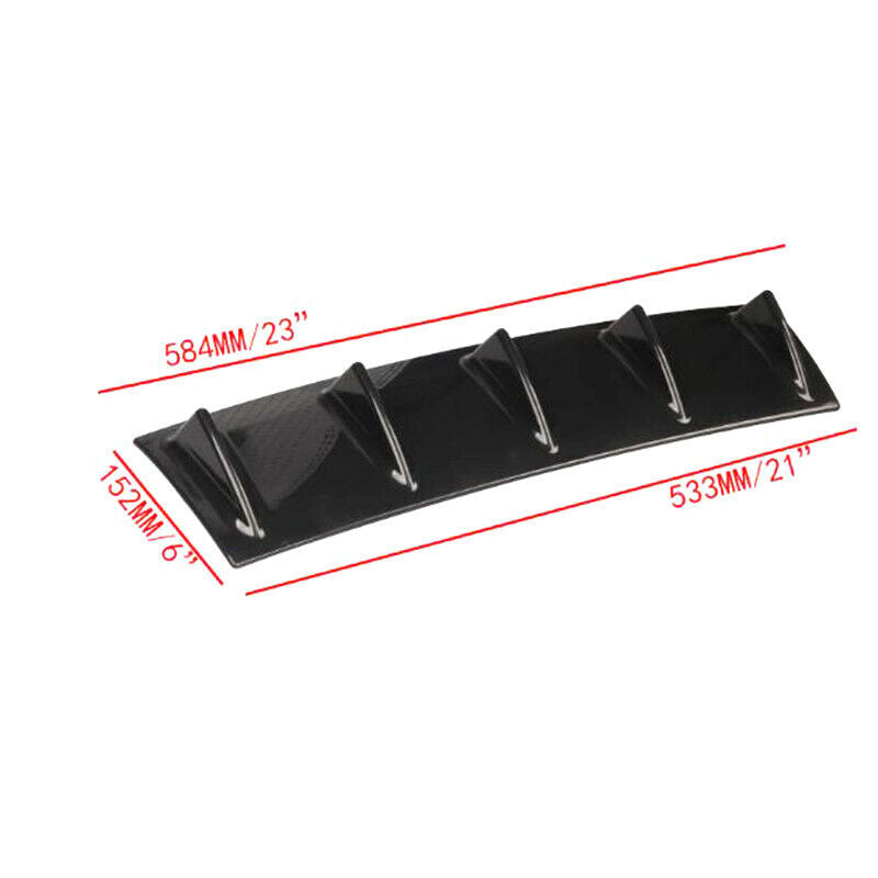 Shark Fin 5 Wing Lip Diffuser 23"x 6" Rear Bumper Chassis Black ABS Univer FT