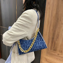 Casual Printed Women Handbag Totes PU Chain Underarm Shoulder Bags (Blue) A
