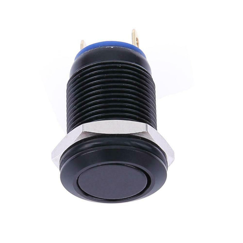 12mm Waterproof Flat Stainless Steel Momentary Push Button Switch (Black) A