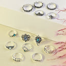 13x Sky Blue Crystal Turtle Finger Rings Knuckle Midi Ring Set Boho Jewelry Set