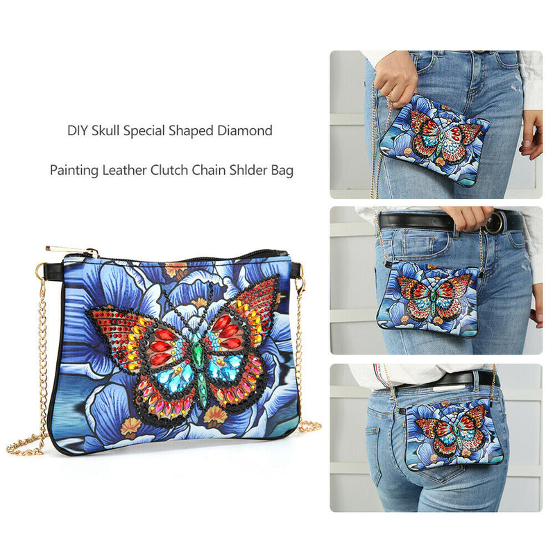 DIY Butterfly Special Shaped Diamond Painting Leather Chain Messenger Bags