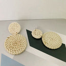 Rattan Woven Hoop Earrings Handmade Straw Dangles Wicker Braid Drop EarringsC4V9