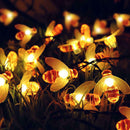 20 Warm White LED Bee Solar Party Fairy String Lights for Patio & Garden Outdoor