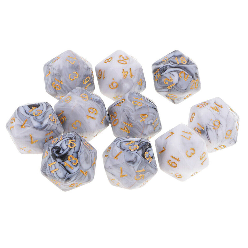 10X D20 Polyhedral Game Dice for RPG Dungeons and Dragons Party Games White
