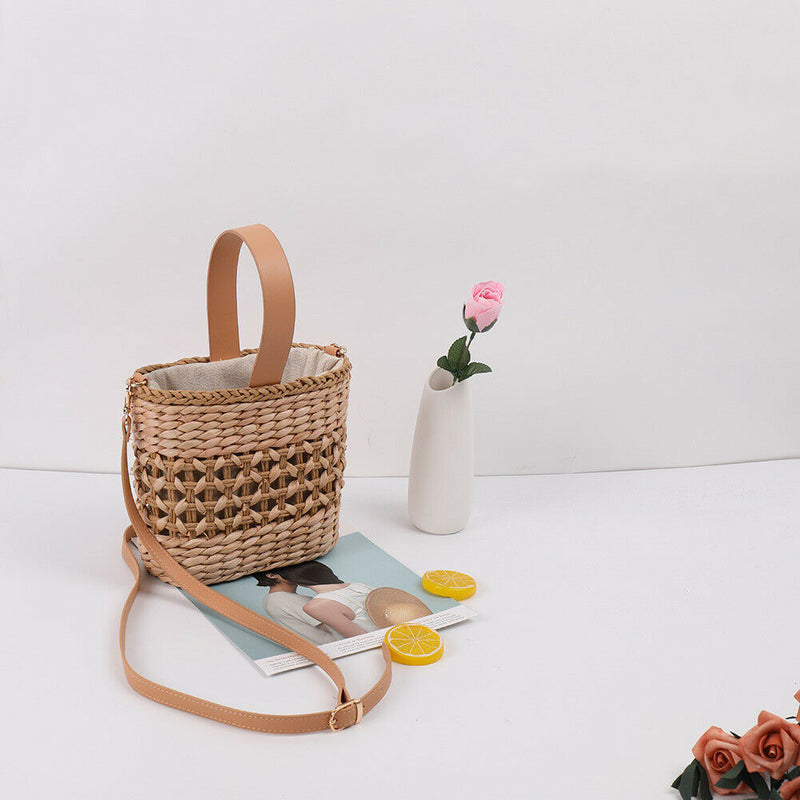 Summer Handmade Woven Women Rattan Shoulder Bags Beach Weave Straw Handbags A